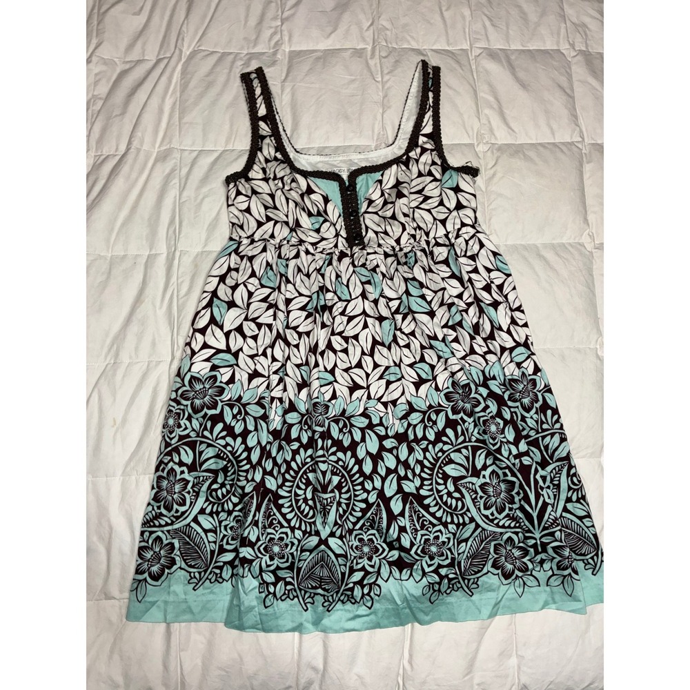 Maggy London Womens Floral Leaf Print Empire Waist Dress Brown Aqua Blue Size 4
